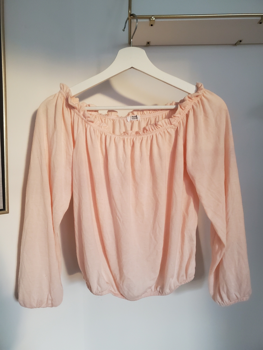 Light Pink Off-the-Shoulder Long Sleeve Top - Size Small